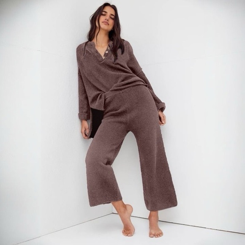 Free People Beach Hailee Wide Leg Knit Brown PANTS ONLY CROP LENGTH